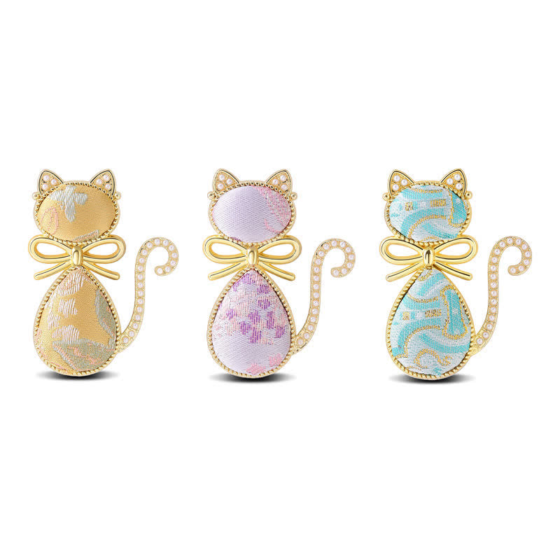 Buddha Stones Perlenlied Brokat Katze Schleife Reinheit Brosche - image 0