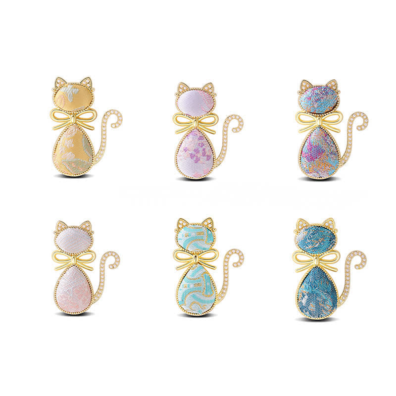 Buddha Stones Perlenlied Brokat Katze Schleife Reinheit Brosche - image 1
