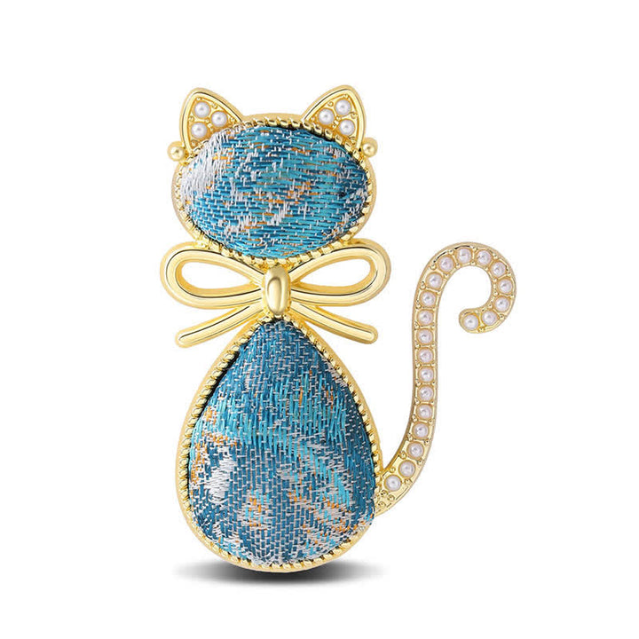 Buddha Stones Perlenlied Brokat Katze Schleife Reinheit Brosche - Dunkelblau (gleicher Farbton – Muster variiert) - image 12