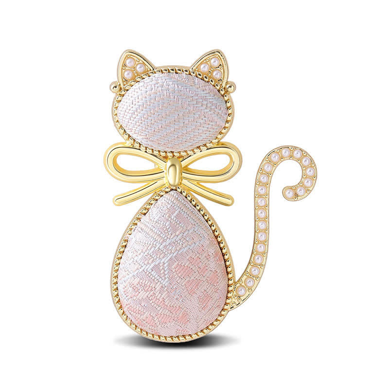 Buddha Stones Perlenlied Brokat Katze Schleife Reinheit Brosche - Rosa (gleicher Farbton – Muster variiert) - image 9