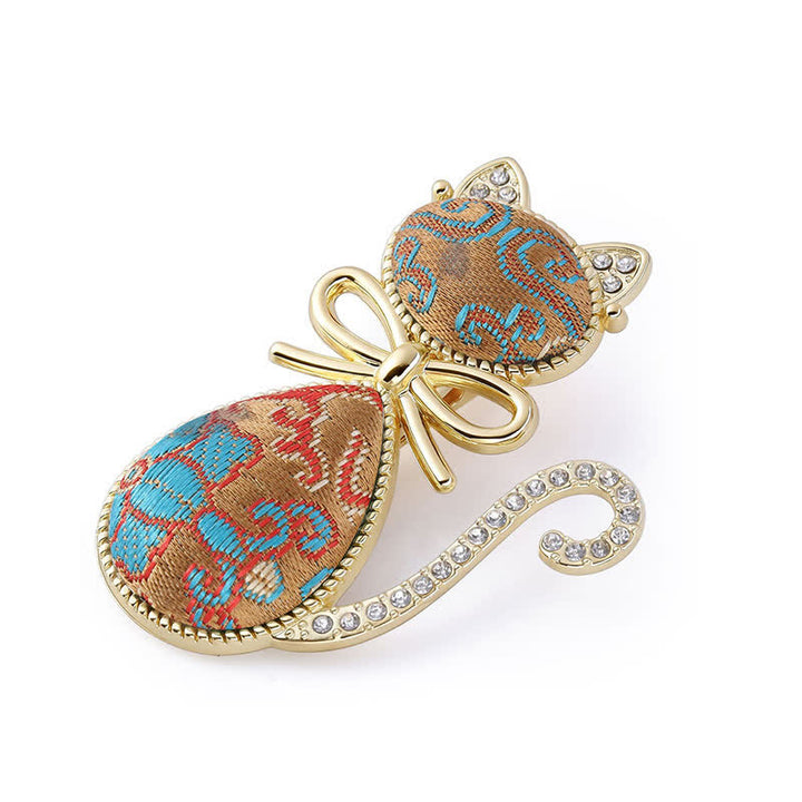 Buddha Stones Haarstab im chinesischen Stil aus Song-Brokat, vergoldet, mit Katze und Strasssteinen - Dunkelgold (gleicher Farbton – Muster variiert) - image 8