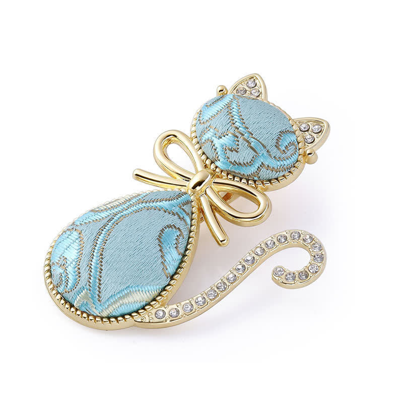Buddha Stones Haarstab im chinesischen Stil aus Song-Brokat, vergoldet, mit Katze und Strasssteinen - Blau (Gleicher Farbton – Muster variiert) - image 5