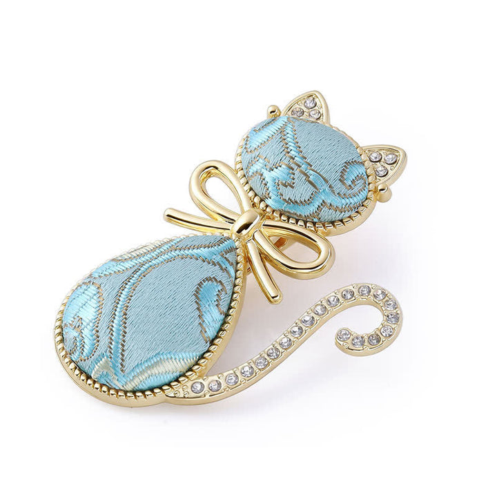 Buddha Stones Haarstab im chinesischen Stil aus Song-Brokat, vergoldet, mit Katze und Strasssteinen - Blau (Gleicher Farbton – Muster variiert) - image 5