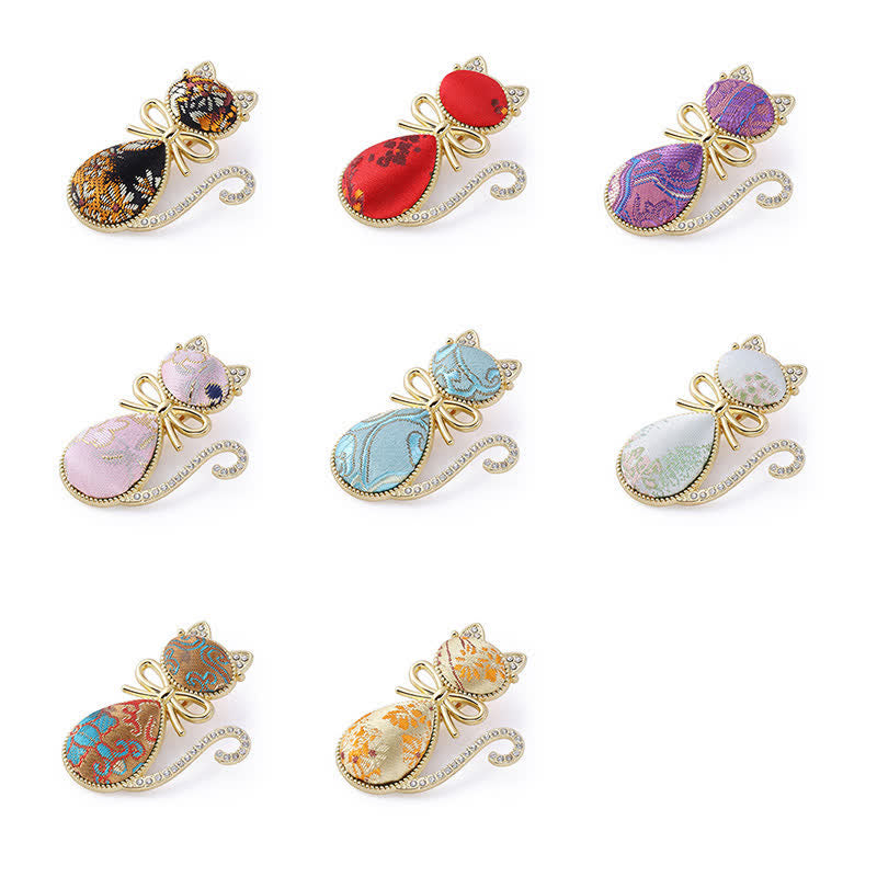 Buddha Stones Haarstab im chinesischen Stil aus Song-Brokat, vergoldet, mit Katze und Strasssteinen - image 1