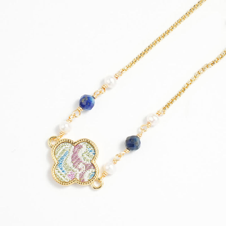 Buddha Stones Perlenbesetztes, brokatverziertes Armband aus Kupfer mit vierblättrigem Kleeblattmuster und verstellbarem Design, verziert mit Brokat und Perleneinlagen, aus Reinheits- und verstellbarem Kupfer - image 1