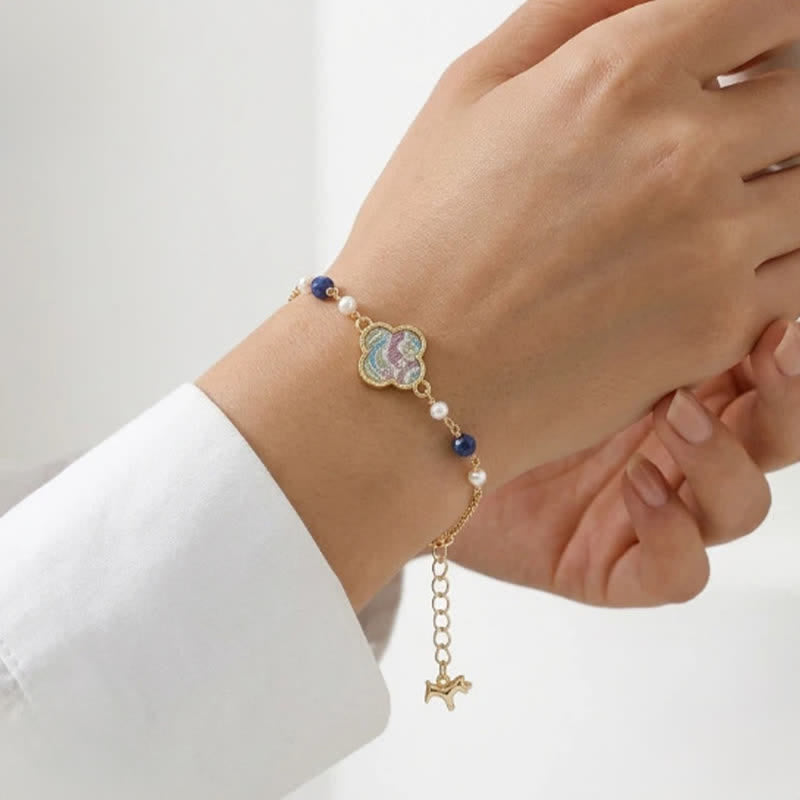 Buddha Stones Perlenbesetztes, brokatverziertes Armband aus Kupfer mit vierblättrigem Kleeblattmuster und verstellbarem Design, verziert mit Brokat und Perleneinlagen, aus Reinheits- und verstellbarem Kupfer - image 4