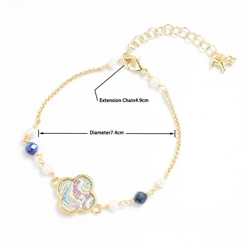 Buddha Stones Perlenbesetztes, brokatverziertes Armband aus Kupfer mit vierblättrigem Kleeblattmuster und verstellbarem Design, verziert mit Brokat und Perleneinlagen, aus Reinheits- und verstellbarem Kupfer - image 3
