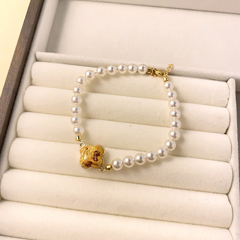 Buddha Stones Perlenlied Brokat Klee Reinheit Neues chinesisches Armband - Gold (Gleicher Farbton – Muster variiert) - image 2