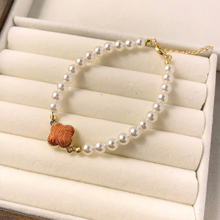 Buddha Stones Perlenlied Brokat Klee Reinheit Neues chinesisches Armband - Orange (Gleicher Farbton – Muster variiert) - image 7