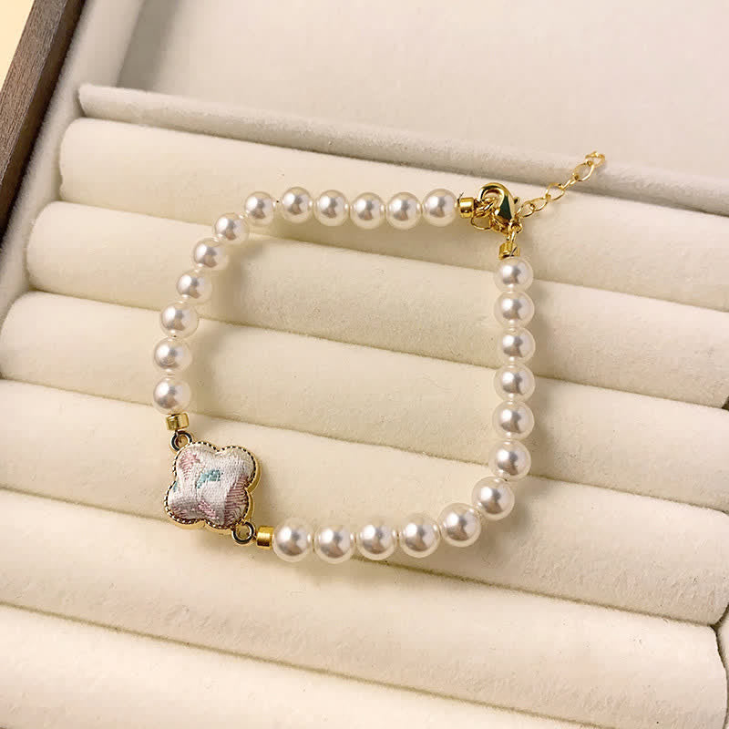 Buddha Stones Perlenlied Brokat Klee Reinheit Neues chinesisches Armband - Premium Grau (Gleicher Farbton – Muster variiert) - image 6