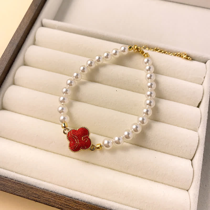 Buddha Stones Perlenlied Brokat Klee Reinheit Neues chinesisches Armband - Rot (gleicher Farbton – Muster variiert) - image 0