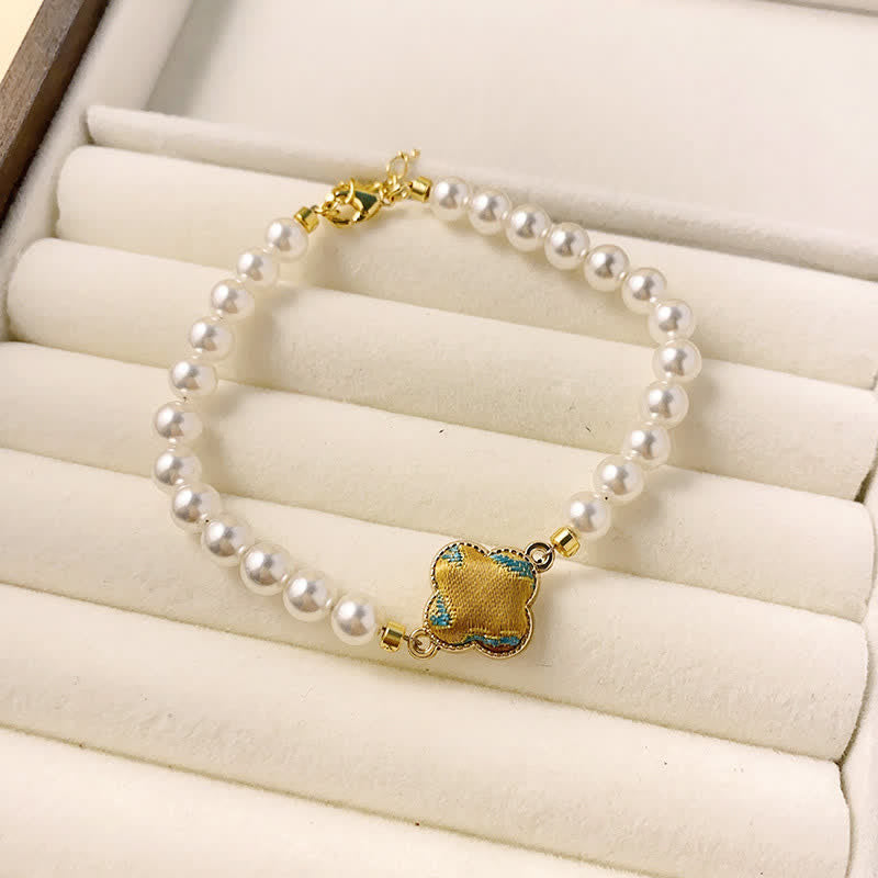 Buddha Stones Perlenlied Brokat Klee Reinheit Neues chinesisches Armband - Goldgrün (gleicher Farbton – Muster variiert) - image 11