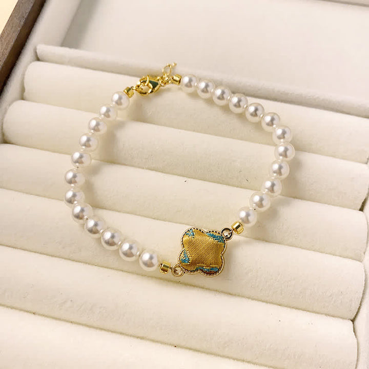 Buddha Stones Perlenlied Brokat Klee Reinheit Neues chinesisches Armband - Goldgrün (gleicher Farbton – Muster variiert) - image 11