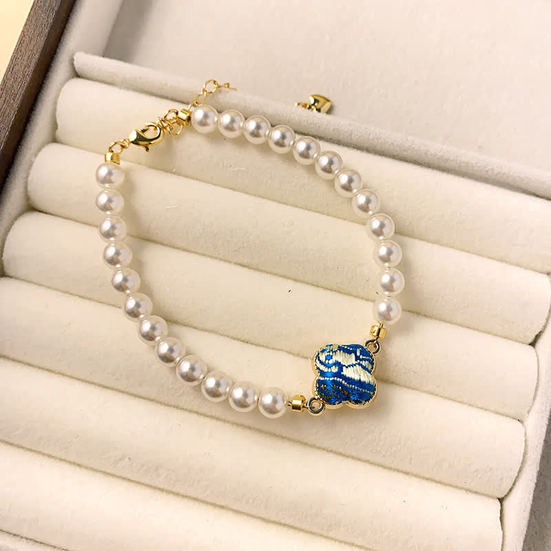Buddha Stones Perlenlied Brokat Klee Reinheit Neues chinesisches Armband - Seeblau (gleicher Farbton – Muster variiert) - image 9