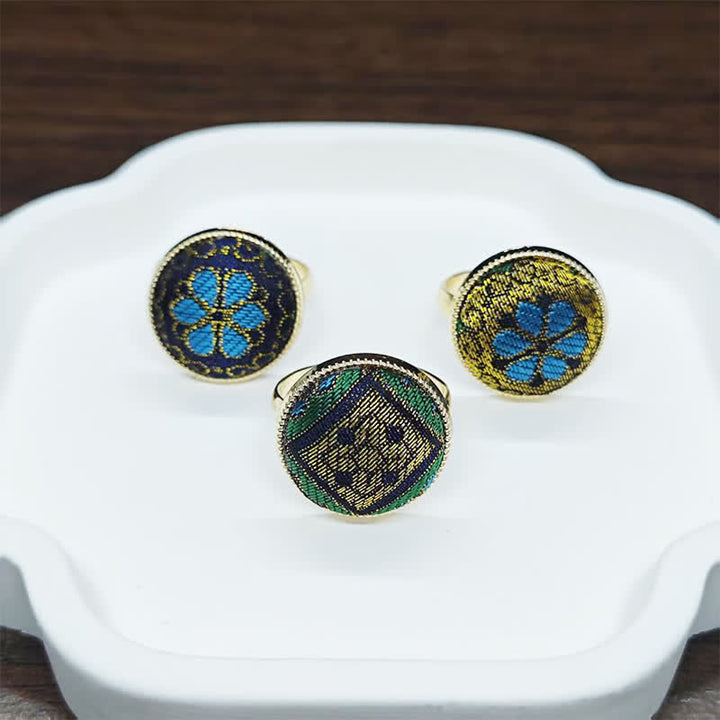 Buddha Stones Handgefertigter, verstellbarer Ring aus Brokat mit Blumenmuster. - image 11