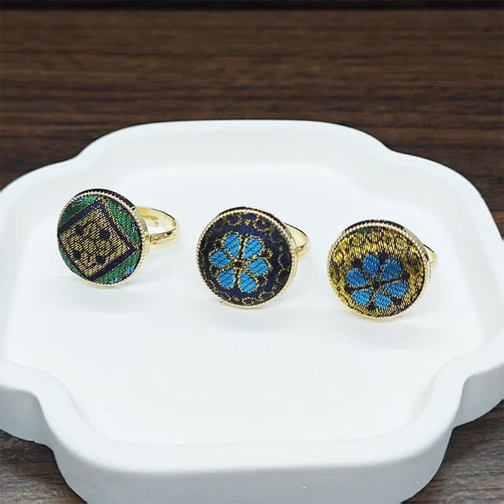 Buddha Stones Handgefertigter, verstellbarer Ring aus Brokat mit Blumenmuster. - image 12