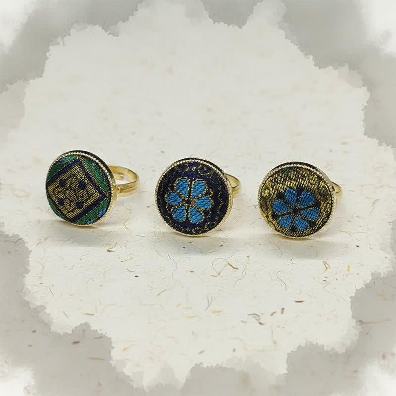 Buddha Stones Handgefertigter, verstellbarer Ring aus Brokat mit Blumenmuster. - image 10