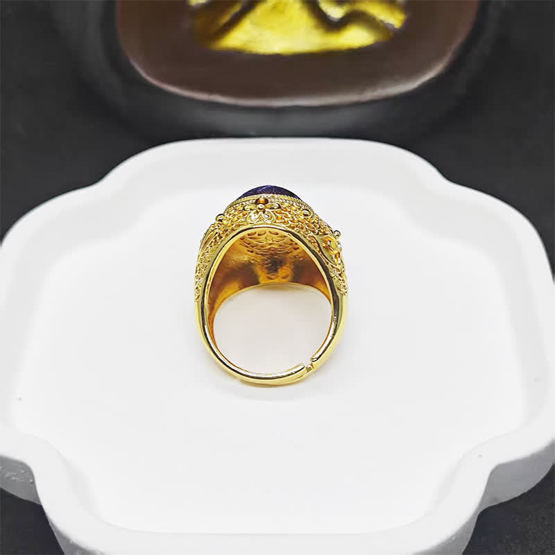 Buddha Stones „Song Brocade Prosperity“ – Verstellbarer Ring im chinesischen Stil mit ovalem, taubeneigroßem Stein - image 6