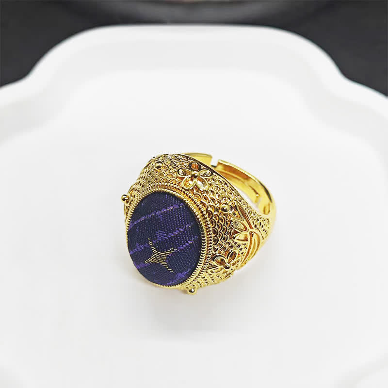 Buddha Stones „Song Brocade Prosperity“ – Verstellbarer Ring im chinesischen Stil mit ovalem, taubeneigroßem Stein - image 1