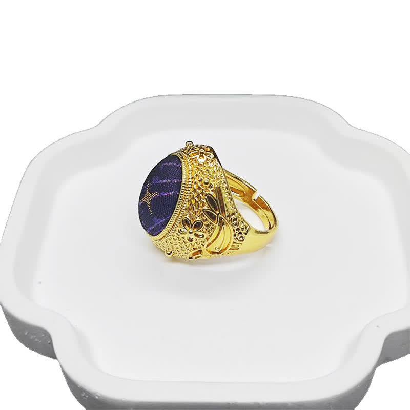 Buddha Stones „Song Brocade Prosperity“ – Verstellbarer Ring im chinesischen Stil mit ovalem, taubeneigroßem Stein - image 4