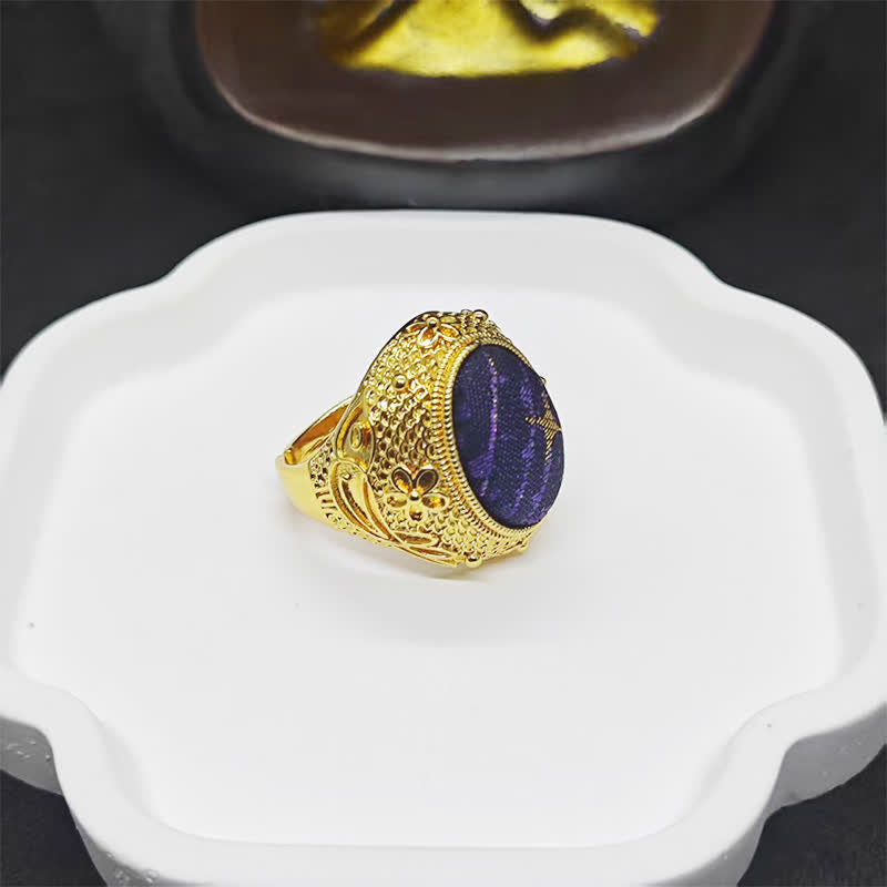Buddha Stones „Song Brocade Prosperity“ – Verstellbarer Ring im chinesischen Stil mit ovalem, taubeneigroßem Stein - image 3