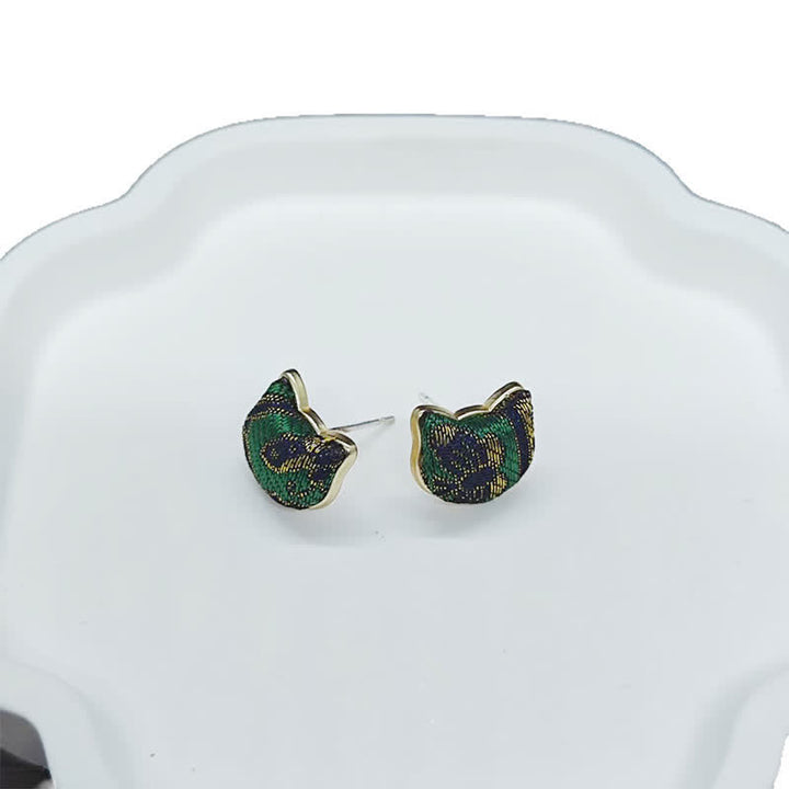 Buddha Stones Handgefertigte Ohrringe aus Brokat mit Katzenmotiv im chinesischen Vintage-Stil - image 3