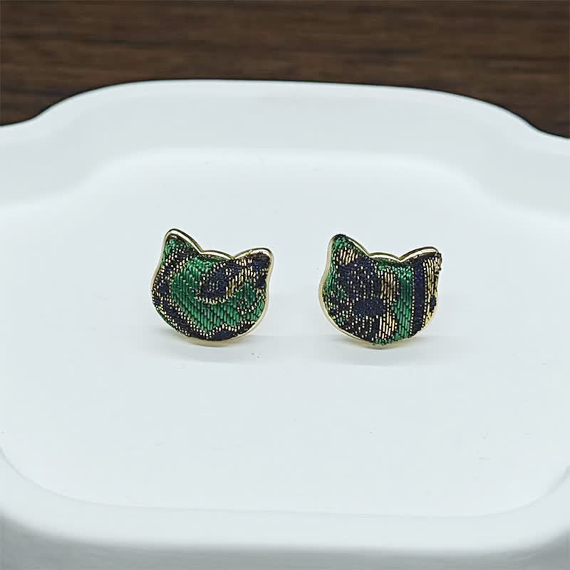 Buddha Stones Handgefertigte Ohrringe aus Brokat mit Katzenmotiv im chinesischen Vintage-Stil - image 2