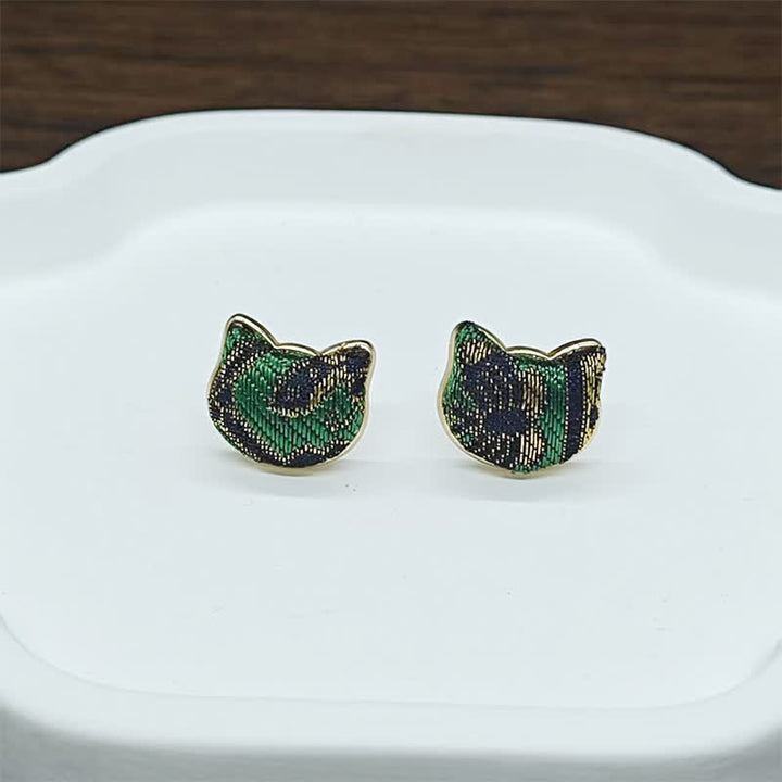 Buddha Stones Handgefertigte Ohrringe aus Brokat mit Katzenmotiv im chinesischen Vintage-Stil - image 2