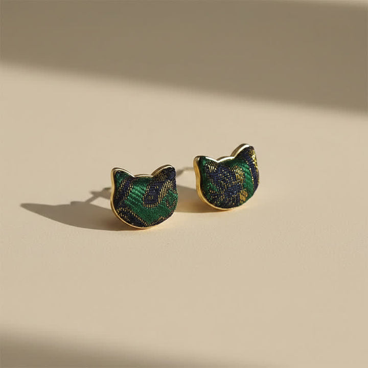 Buddha Stones Handgefertigte Ohrringe aus Brokat mit Katzenmotiv im chinesischen Vintage-Stil - Songbrokat (gleicher Farbton – Muster variiert) - image 0