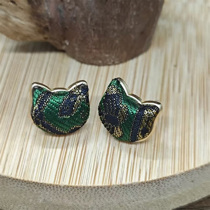 Buddha Stones Handgefertigte Ohrringe aus Brokat mit Katzenmotiv im chinesischen Vintage-Stil - image 1