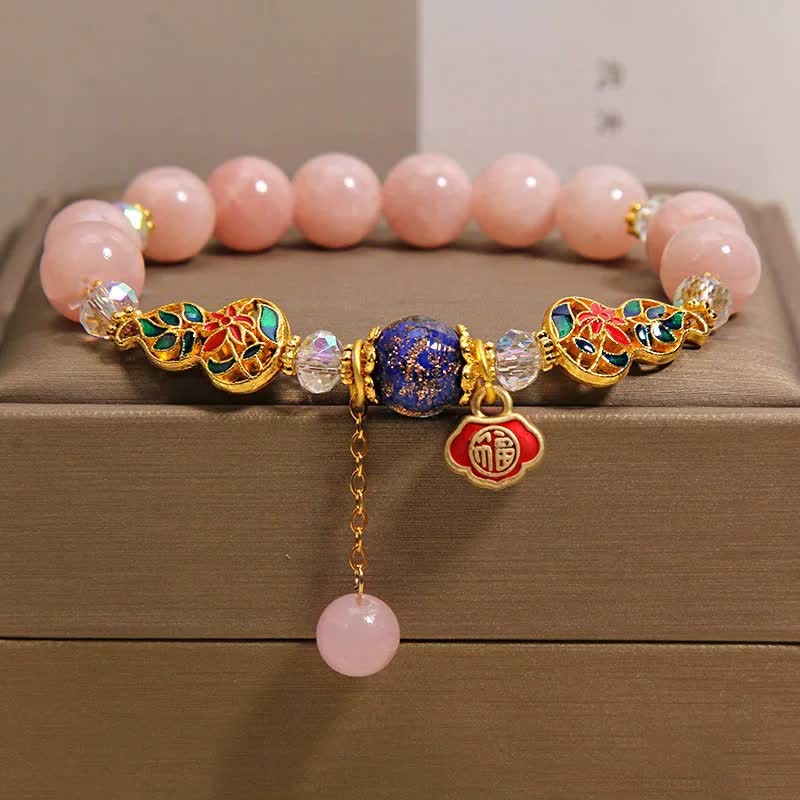Buddha Stones Aquamarin-Fu-Charakter-Glück-Cloisonné-Kürbis-baumelndes rundes Armband - Rosa Chalcedon (Innerer Frieden ♥ Vergebung) - image 9