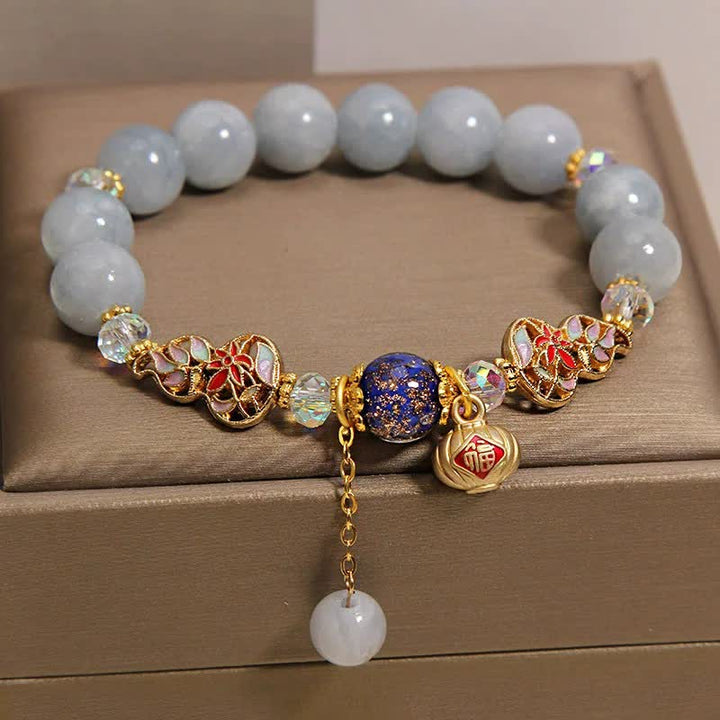 Buddha Stones Aquamarin-Fu-Charakter-Glück-Cloisonné-Kürbis-baumelndes rundes Armband - image 2