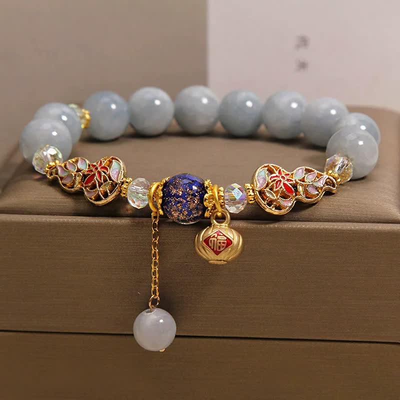 Buddha Stones Aquamarin-Fu-Charakter-Glück-Cloisonné-Kürbis-baumelndes rundes Armband - image 1