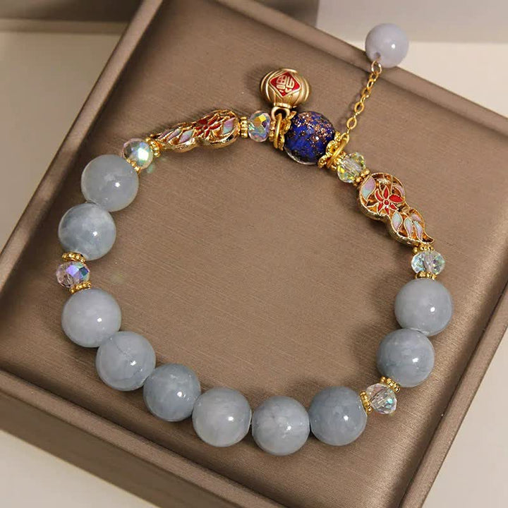 Buddha Stones Aquamarin-Fu-Charakter-Glück-Cloisonné-Kürbis-baumelndes rundes Armband - image 8