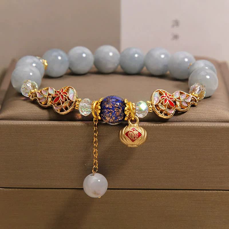 Buddha Stones Aquamarin-Fu-Charakter-Glück-Cloisonné-Kürbis-baumelndes rundes Armband - Aquamarin (Mut ♥ Beruhigung) - image 0