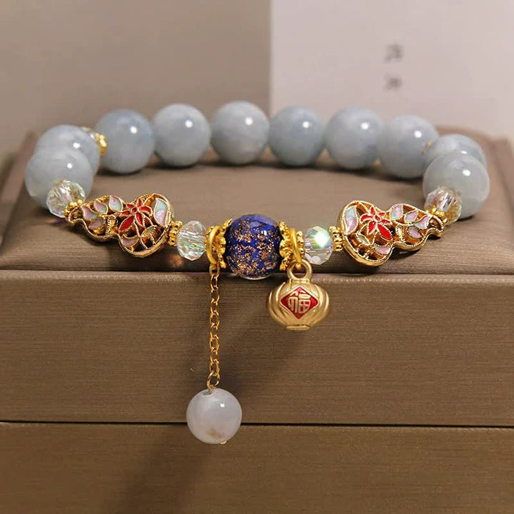 Buddha Stones Aquamarin-Fu-Charakter-Glück-Cloisonné-Kürbis-baumelndes rundes Armband - Aquamarin (Mut ♥ Beruhigung) - image 0