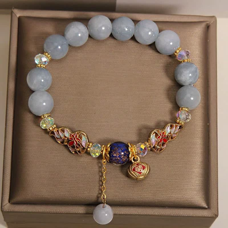 Buddha Stones Aquamarin-Fu-Charakter-Glück-Cloisonné-Kürbis-baumelndes rundes Armband - image 4