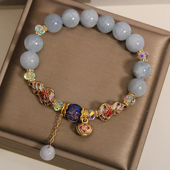 Buddha Stones Aquamarin-Fu-Charakter-Glück-Cloisonné-Kürbis-baumelndes rundes Armband - image 3