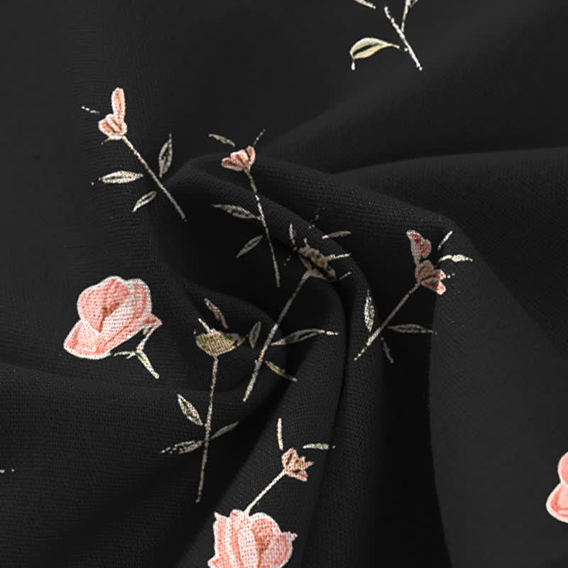 Buddha Stones Baumwoll-Leinen-Hose mit Vintage-Rosenmuster, elastischem Bund, weitem Bein und Taschen - image 4