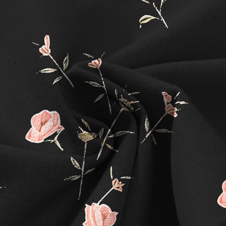 Buddha Stones Baumwoll-Leinen-Hose mit Vintage-Rosenmuster, elastischem Bund, weitem Bein und Taschen - image 4