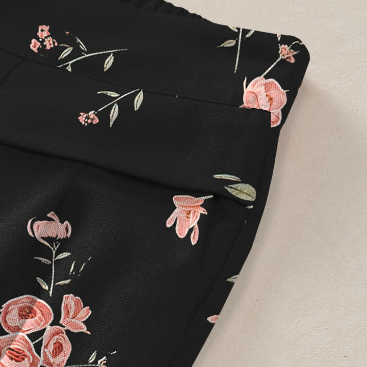Buddha Stones Baumwoll-Leinen-Hose mit Vintage-Rosenmuster, elastischem Bund, weitem Bein und Taschen - image 3