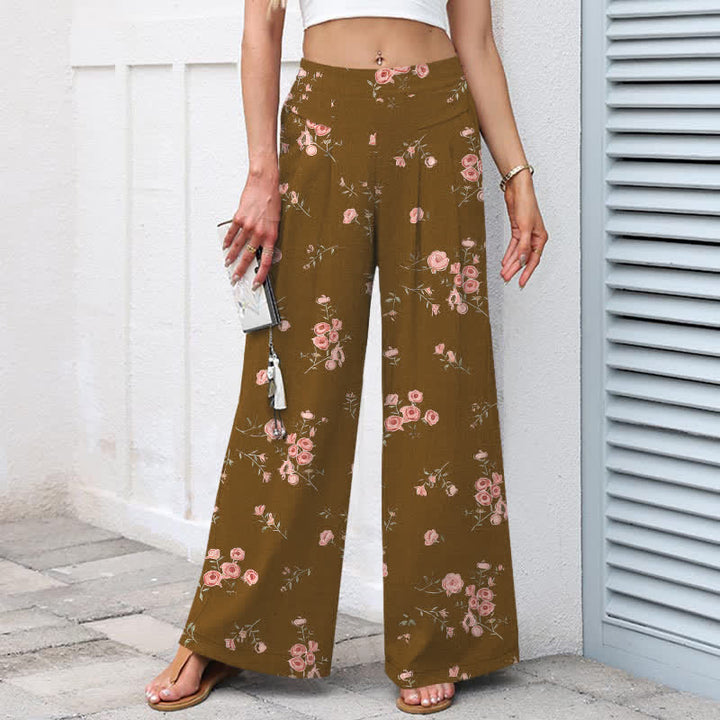 Buddha Stones Baumwoll-Leinen-Hose mit Vintage-Rosenmuster, elastischem Bund, weitem Bein und Taschen - image 6