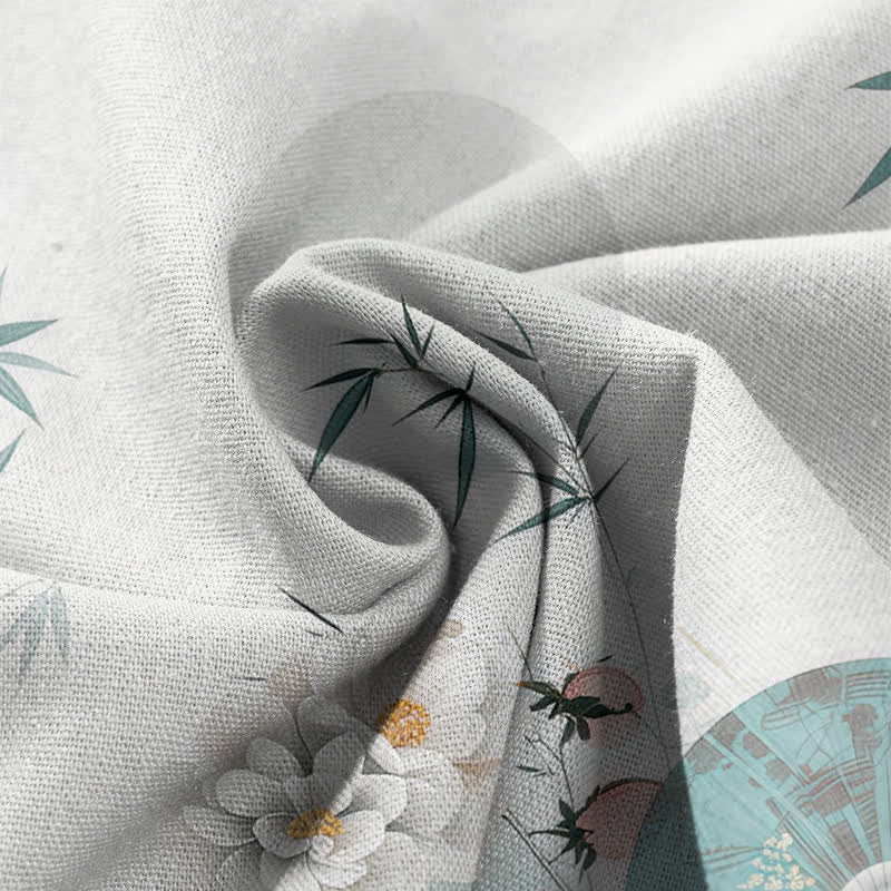 Buddha Stones Damenhose aus Baumwoll-Leinen-Mischgewebe mit orientalischem Bambusblattmuster, elastischem Bund, weitem Bein und Taschen - image 4