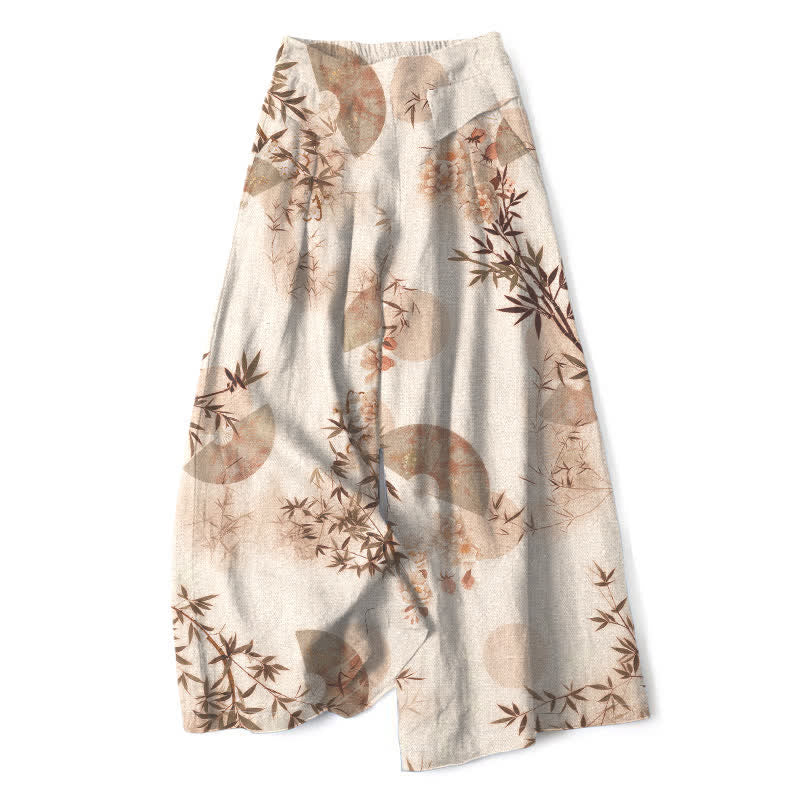 Buddha Stones Damenhose aus Baumwoll-Leinen-Mischgewebe mit orientalischem Bambusblattmuster, elastischem Bund, weitem Bein und Taschen - Leinen - US16, UK/AU20, EU48 (3XL) - image 5