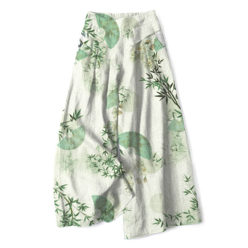 Buddha Stones Damenhose aus Baumwoll-Leinen-Mischgewebe mit orientalischem Bambusblattmuster, elastischem Bund, weitem Bein und Taschen - Honigmelone - US16, UK/AU20, EU48 (3XL) - image 7
