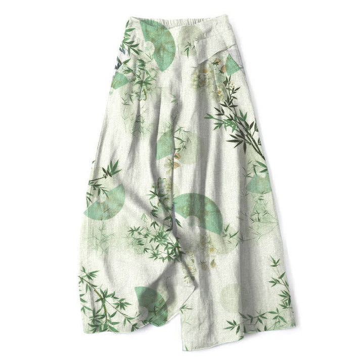 Buddha Stones Damenhose aus Baumwoll-Leinen-Mischgewebe mit orientalischem Bambusblattmuster, elastischem Bund, weitem Bein und Taschen - Honigmelone - US16, UK/AU20, EU48 (3XL) - image 7