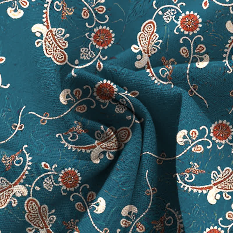Buddha Stones Damenhose aus Baumwoll-Leinen-Mischgewebe mit floralem Boho-Muster, elastischem Bund, weitem Bein und Taschen - image 4
