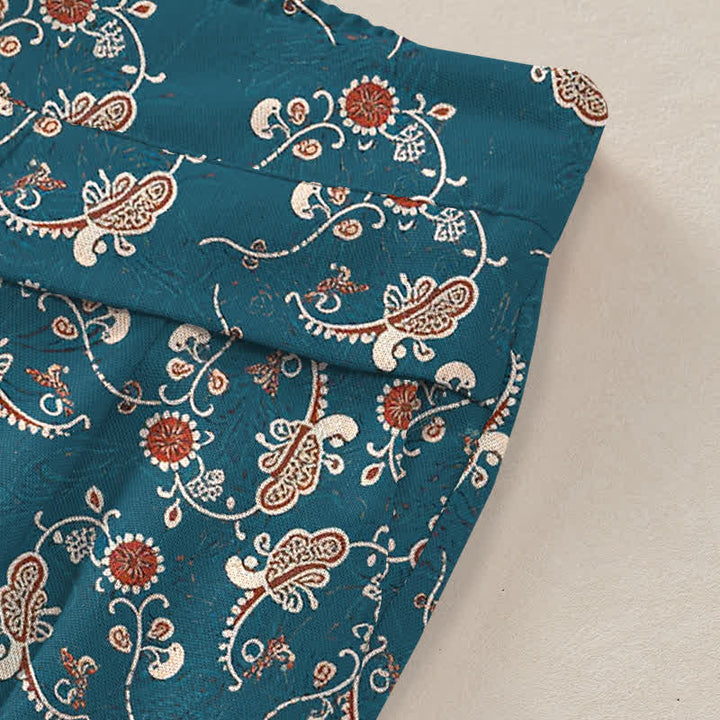 Buddha Stones Damenhose aus Baumwoll-Leinen-Mischgewebe mit floralem Boho-Muster, elastischem Bund, weitem Bein und Taschen - image 3