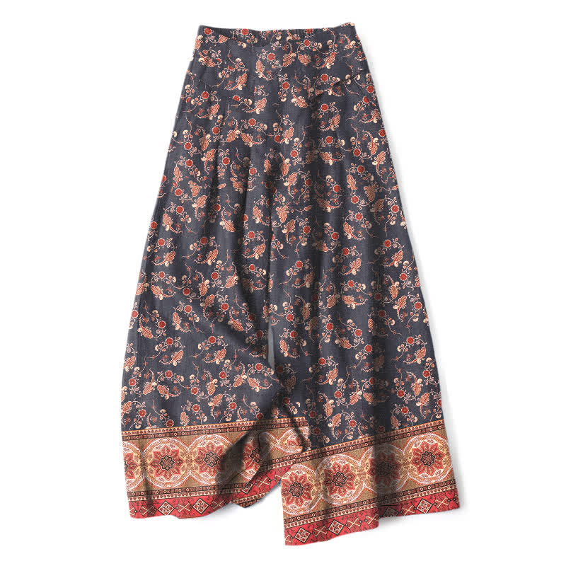Buddha Stones Damenhose aus Baumwoll-Leinen-Mischgewebe mit floralem Boho-Muster, elastischem Bund, weitem Bein und Taschen - Schiefergrau - US16, UK/AU20, EU48 (3XL) - image 5