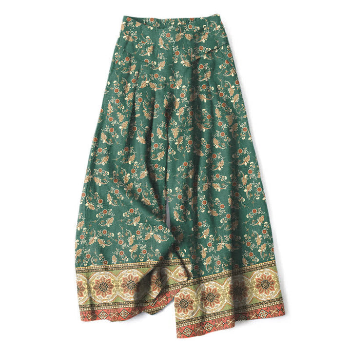 Buddha Stones Damenhose aus Baumwoll-Leinen-Mischgewebe mit floralem Boho-Muster, elastischem Bund, weitem Bein und Taschen - Waldgrün - US16, UK/AU20, EU48 (3XL) - image 7
